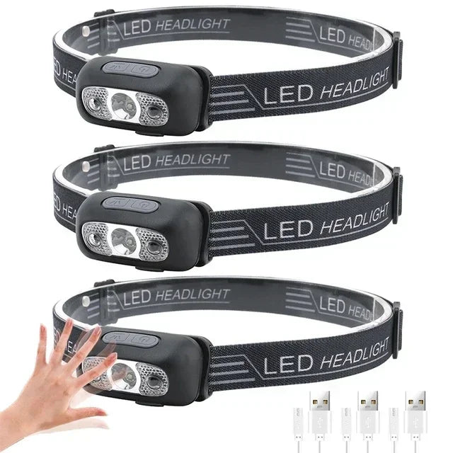 Mini Ultra-bright Sensor Industrial Headlamp USB Rechargeable Head Flashlight for Outdoor Camping Fishing Emergency Lantern